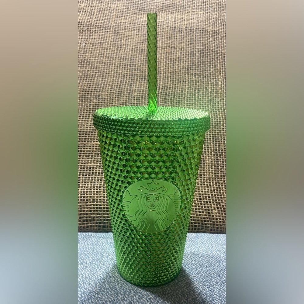 Starbucks Tumbler with Straw 16 oz Metallic Green Bling Studded 2023 Holiday NEW